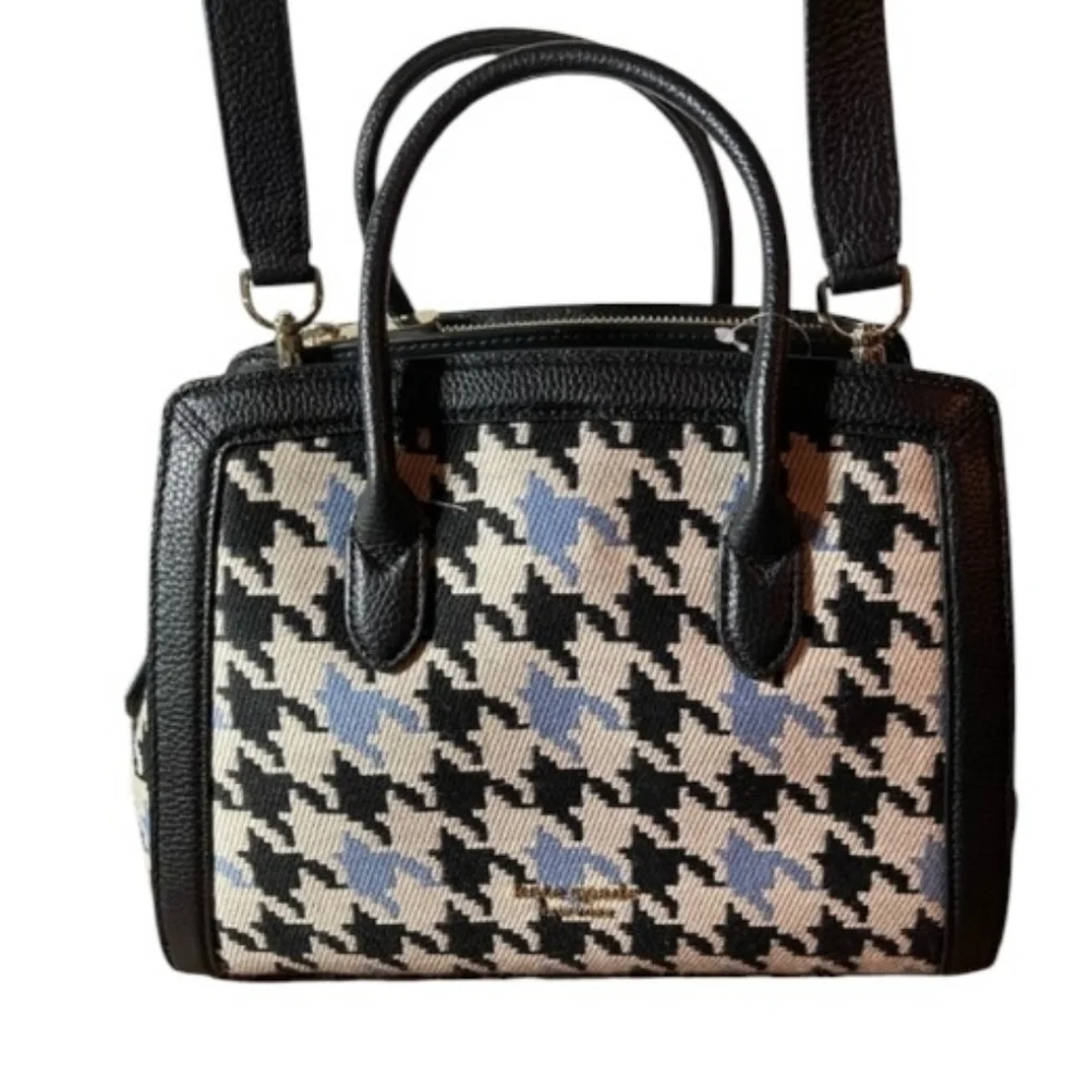 NWT Kate Spade ♠️ Blue Black Knott Houndstooth Large md Satchel Handbag